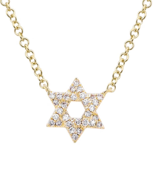 14KY Gold Pave Diamond Star of David Necklace