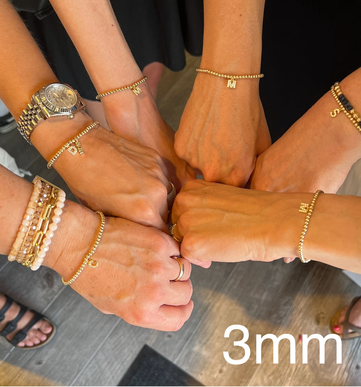 Initial Charm (A-M) on 3mm Gold Filled Beaded Bracelet