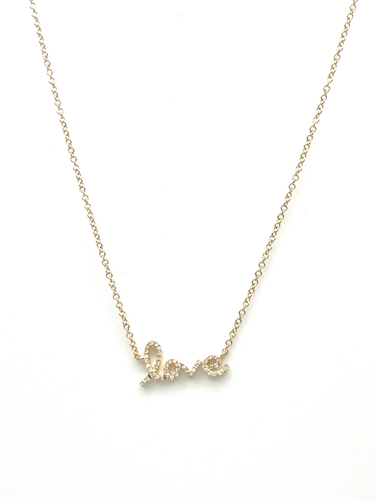14KY Gold Love Script Diamond Necklace