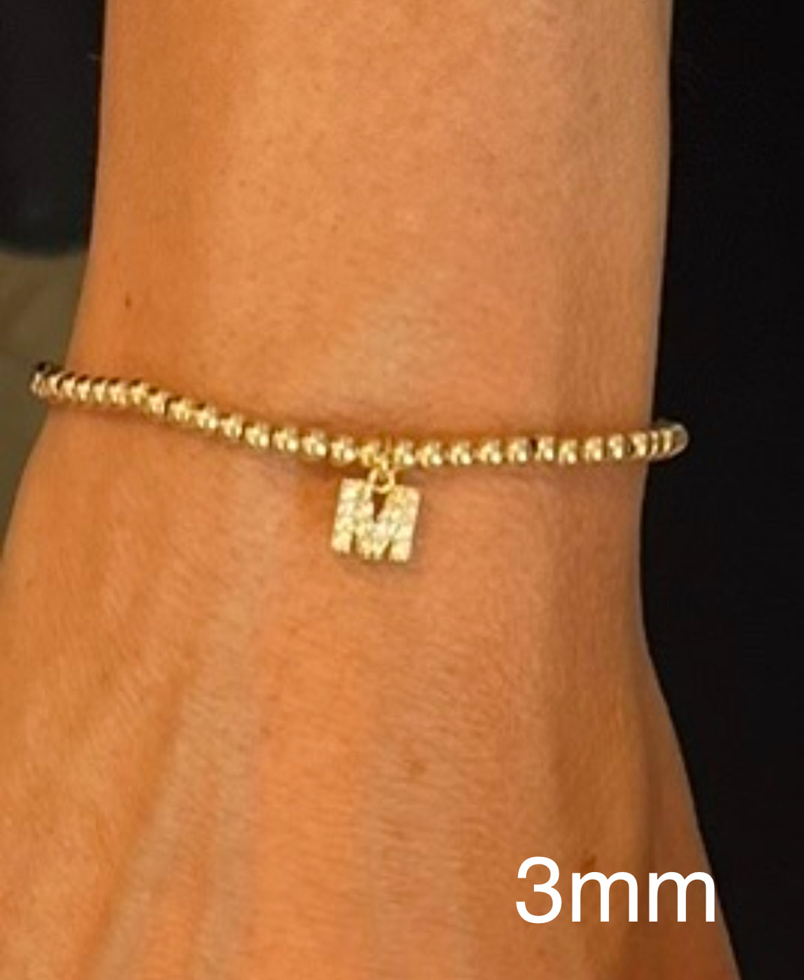 Initial Charm (A-M) on 3mm Gold Filled Beaded Bracelet
