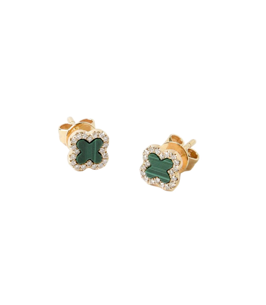 14KY Pave Diamond Clover and Stone Earrings