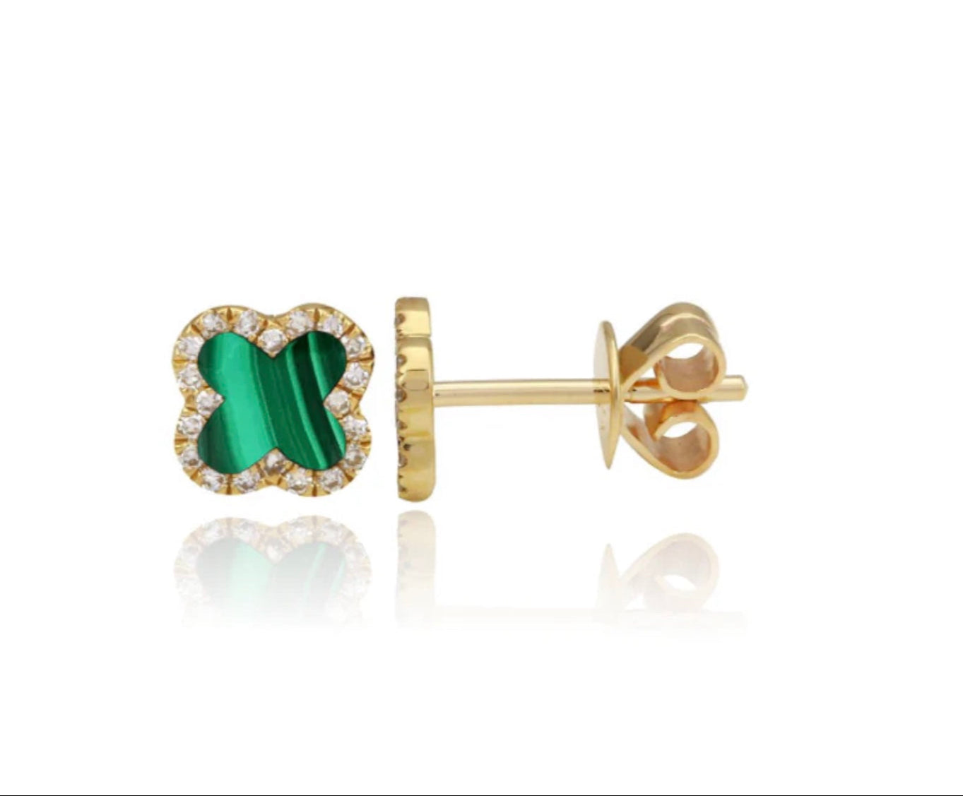 14KY Pave Diamond Clover and Stone Earrings