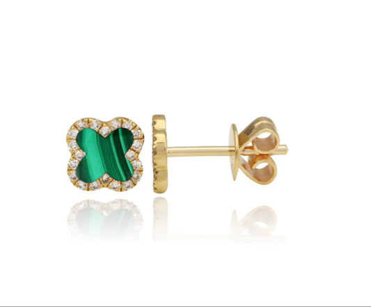 14KY Pave Diamond Clover and Stone Earrings
