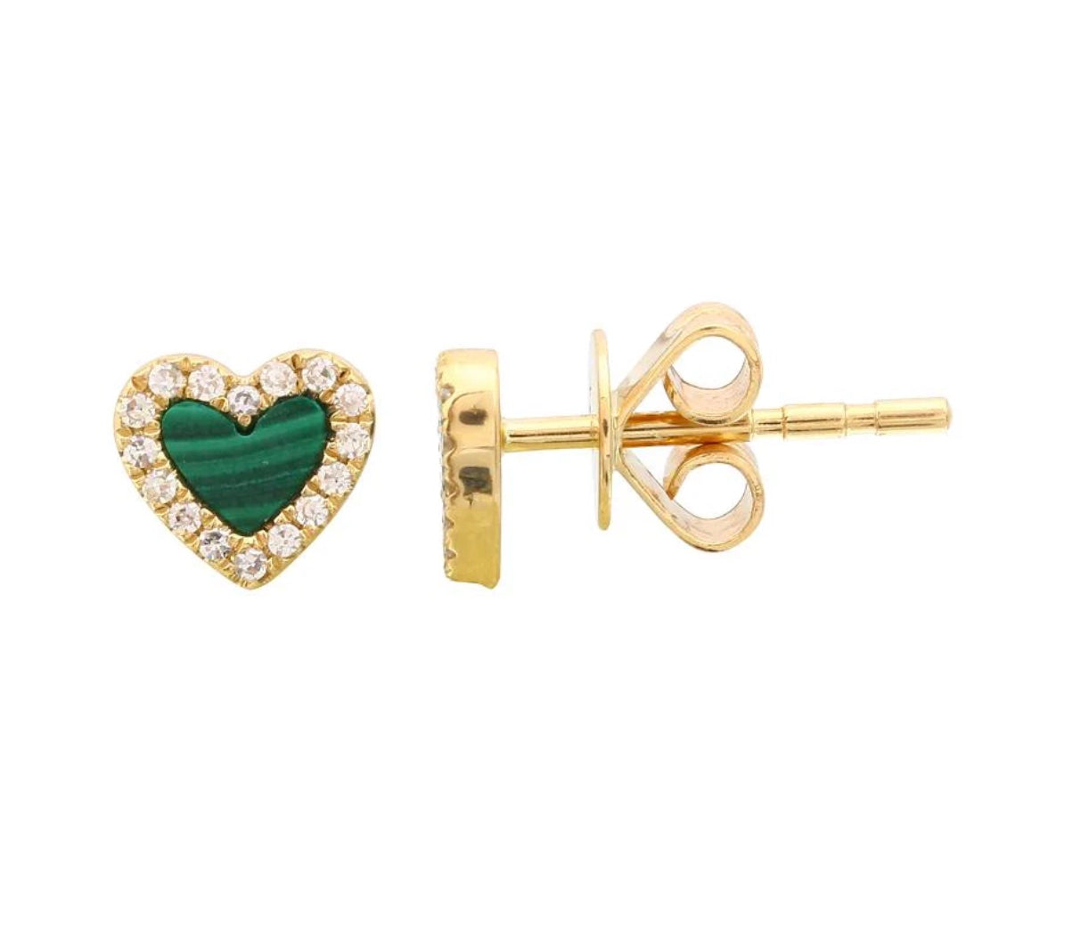 14KY Pave Diamond Heart and Stone Earrings
