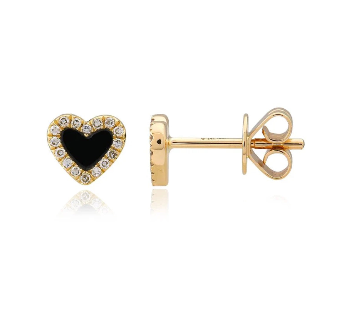 14KY Pave Diamond Heart and Stone Earrings