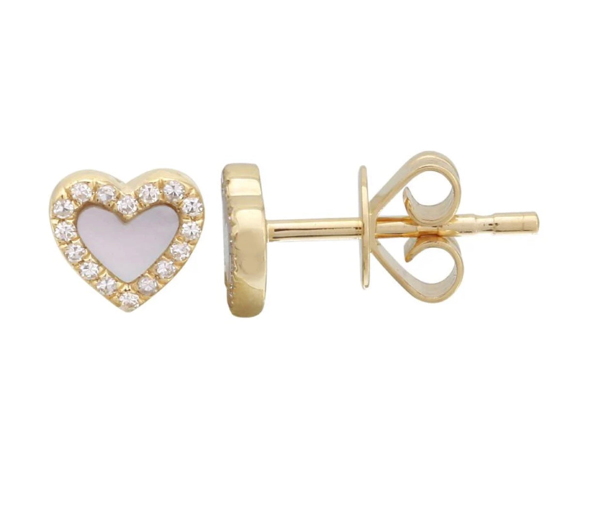 14KY Pave Diamond Heart and Stone Earrings