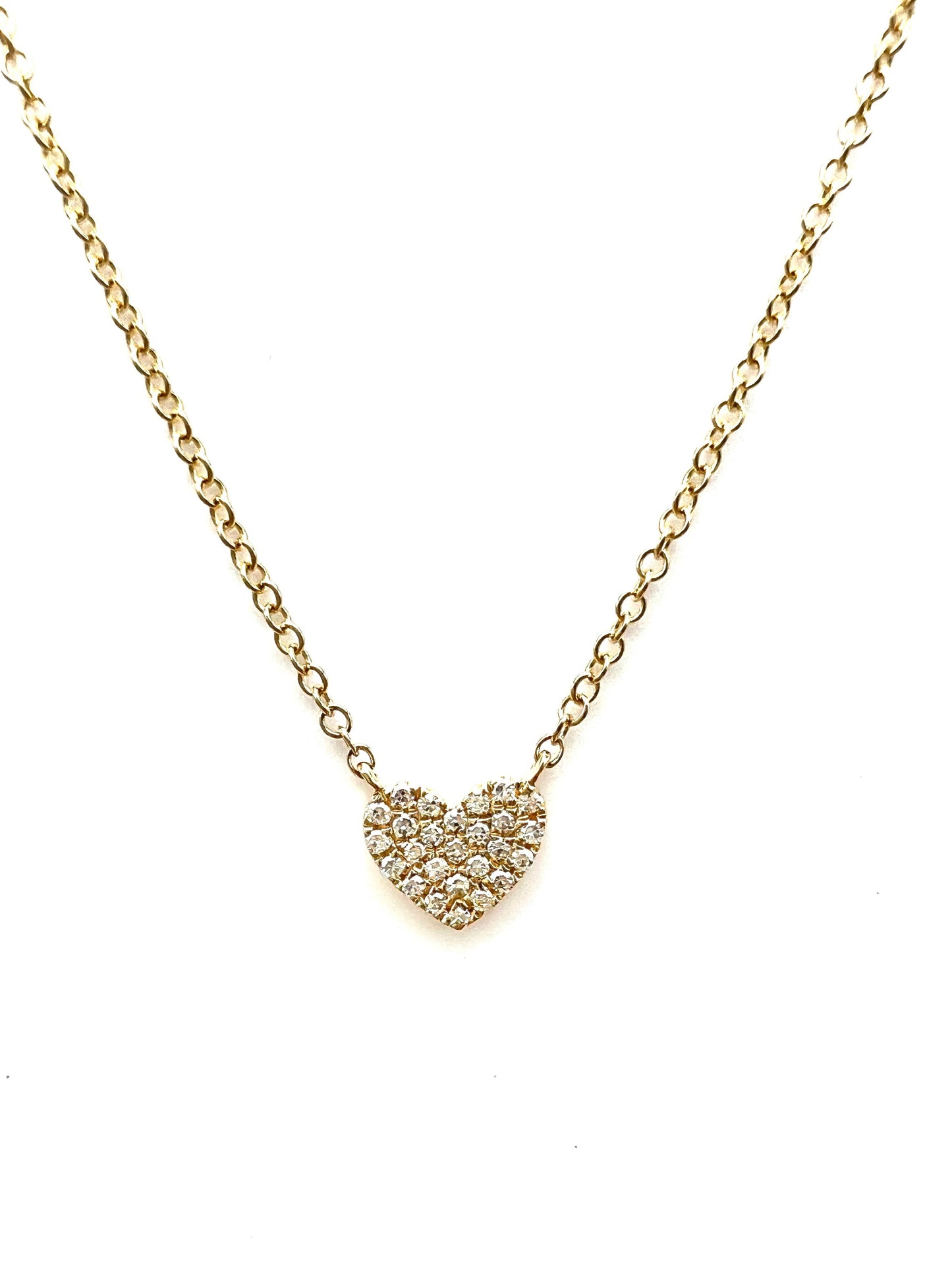 14KY Gold Pave Diamond Heart Necklace Small