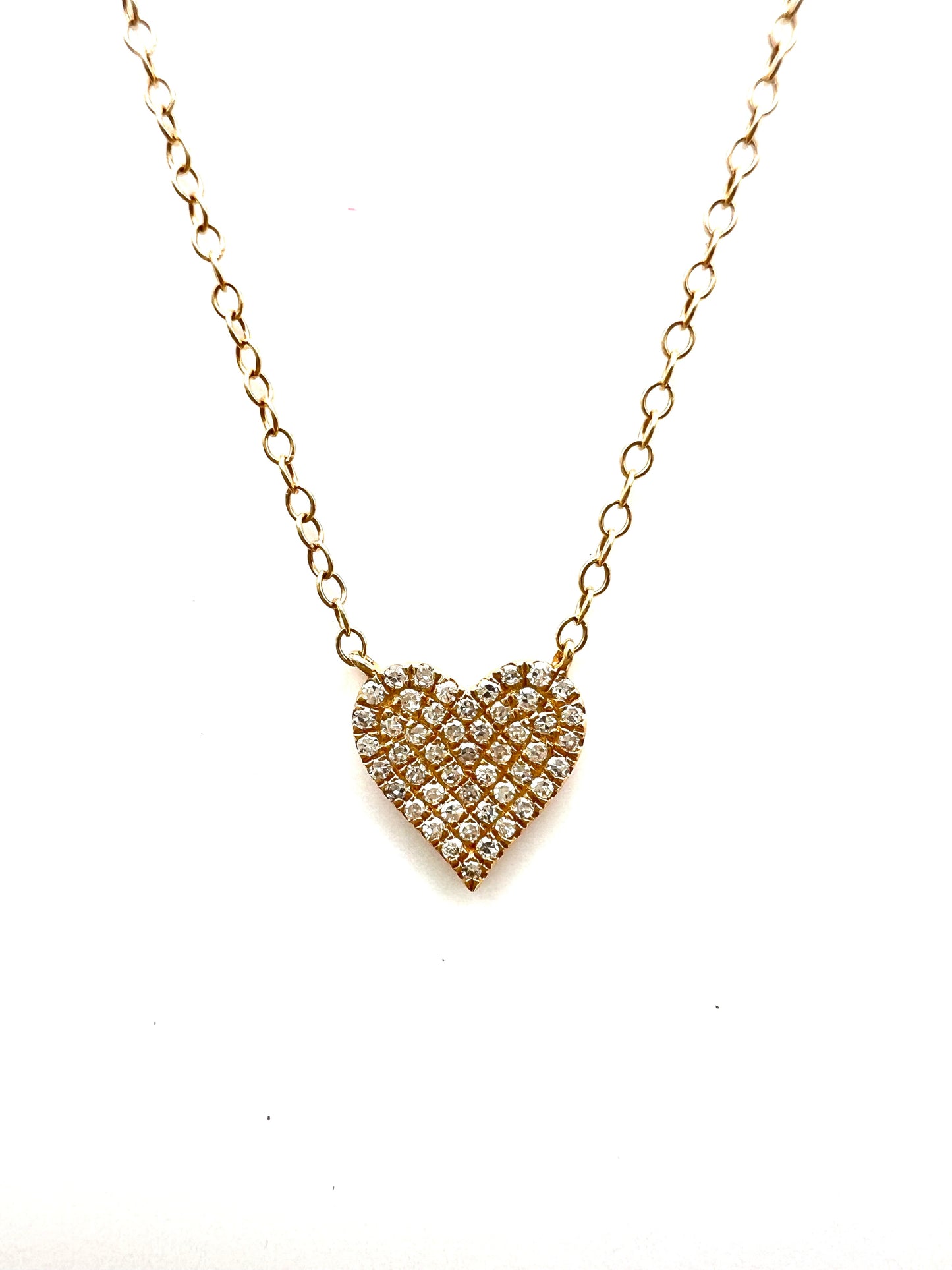 14KY Gold Pave Diamond Heart Necklace Medium
