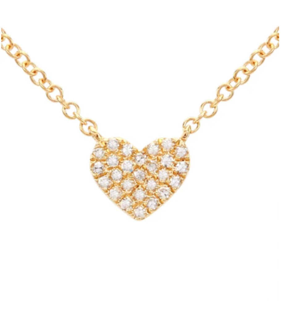 14KY Gold Pave Diamond Heart Necklace Small