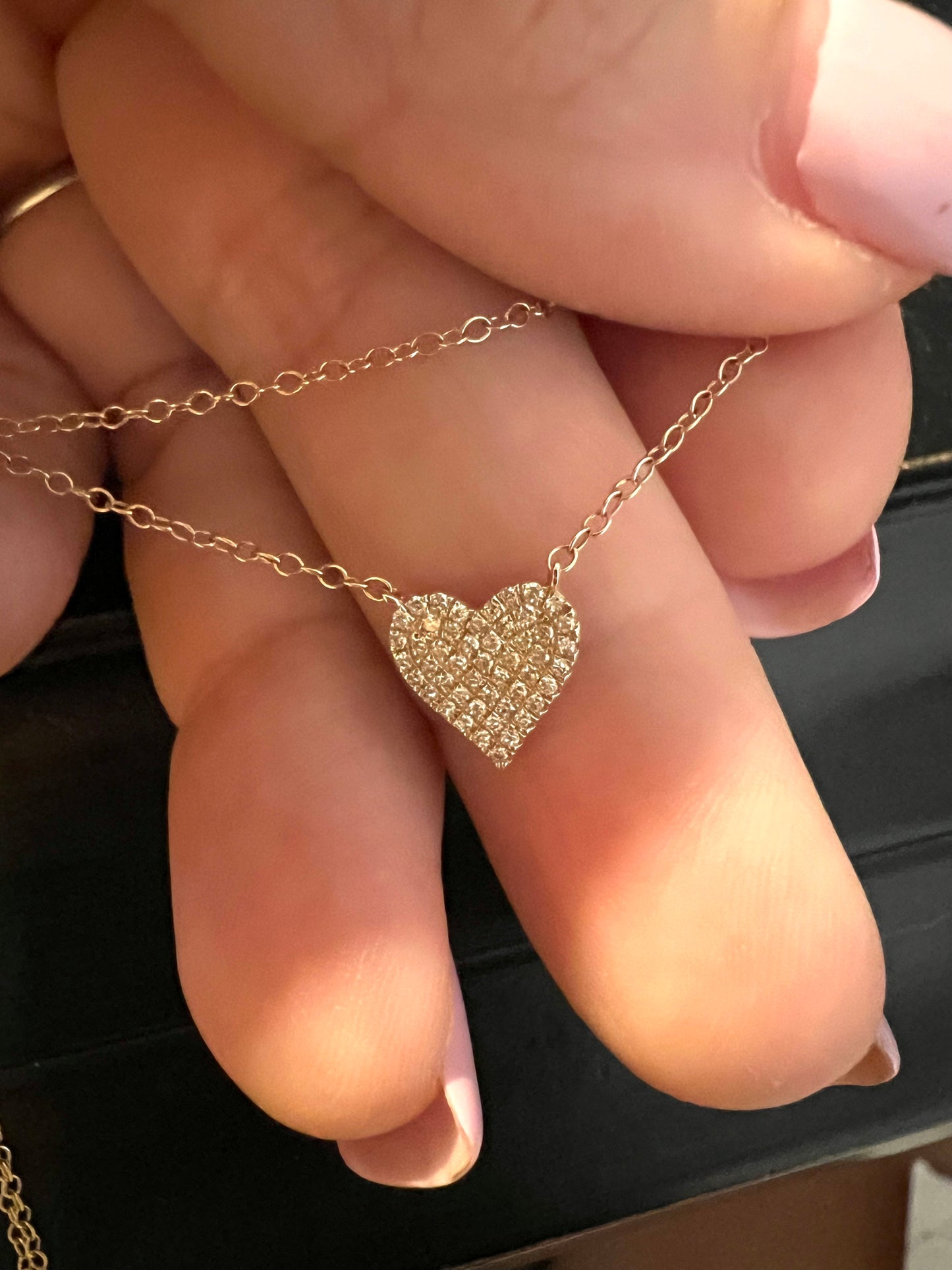 14KY Gold Pave Diamond Heart Necklace Medium